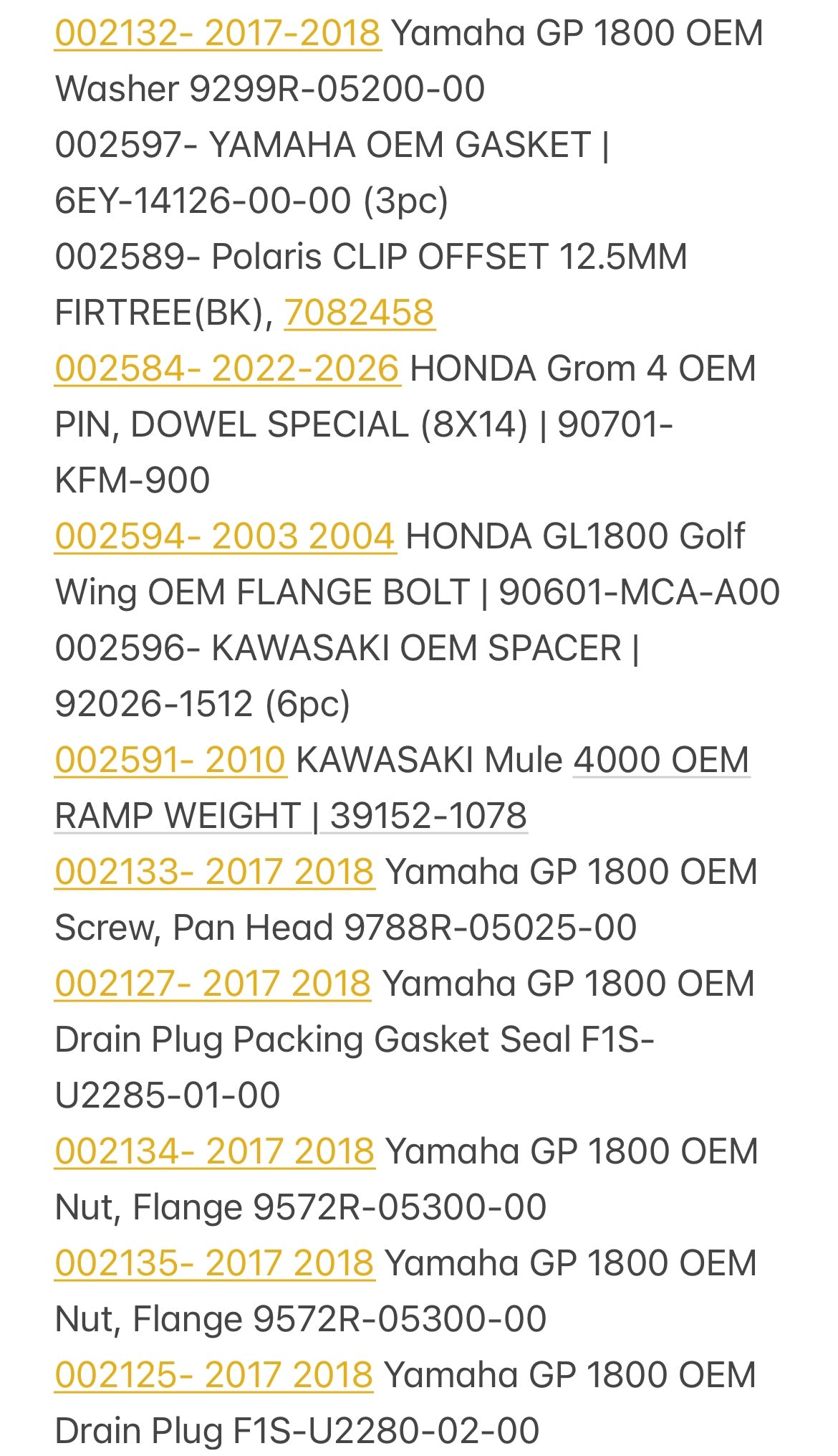 New OEM Motorcycle and Powersport parts (ID# 8 )